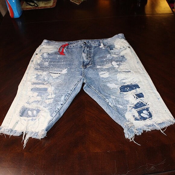 Grindhouse Thrashed Distressed Denim Shorts | Size 38 | Streetwear - Picture 1 of 15